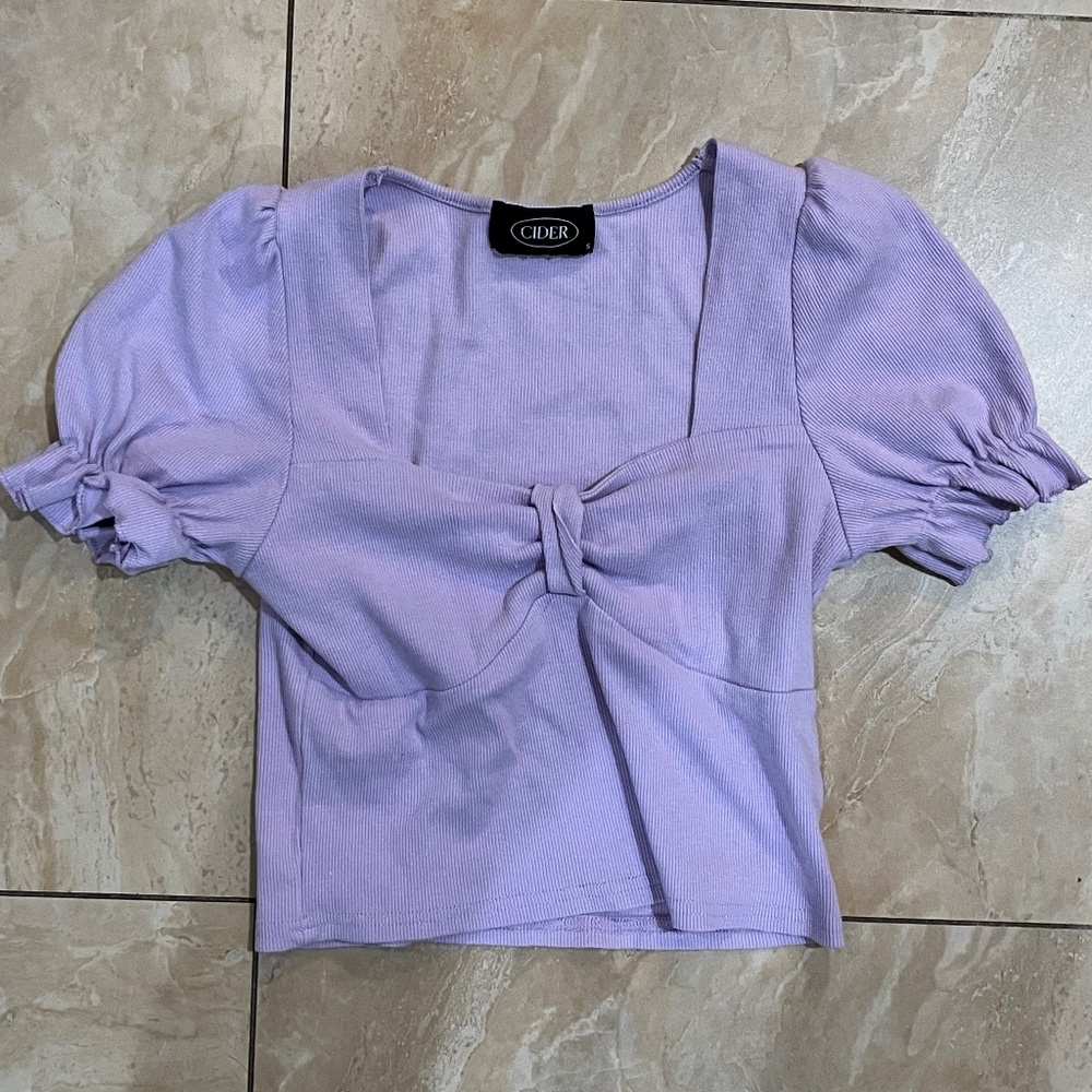 Cider Pastel purple square neck short sleeve top small